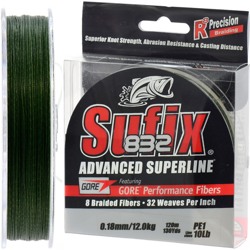 Sufix 832 Braid Lo Vis  0,18*120 Green - фото