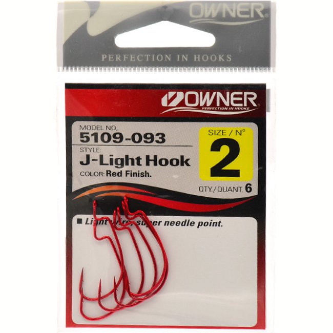 5109-02 J-Light Worm Hook Red