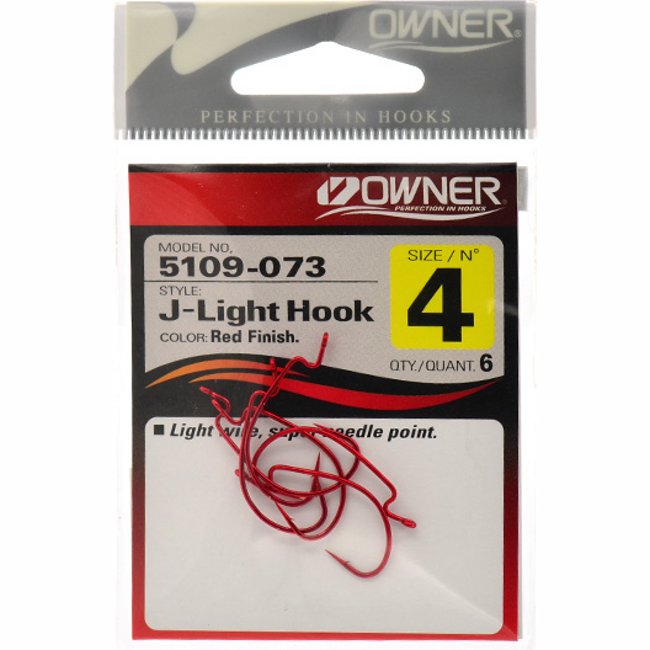 5109-04 J-Light Worm Hook Red