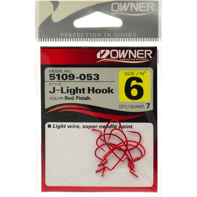 5109-06 J-Light Worm Hook Red