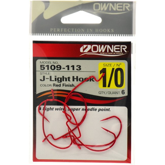 5109-1/0 J-Light Worm Hook Red