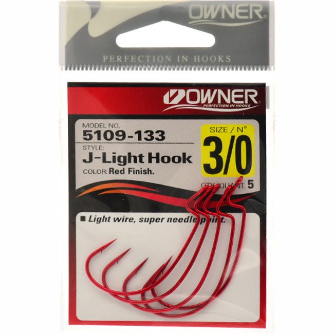 5109-3/0 J-Light Worm Hook Red