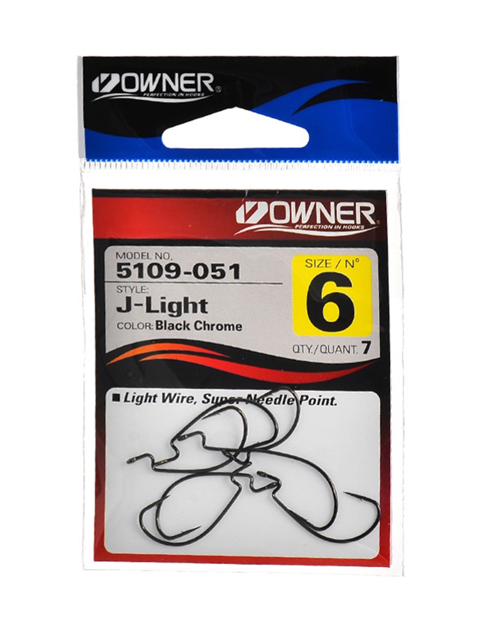 5109-06 J-Light Worm Hook BL