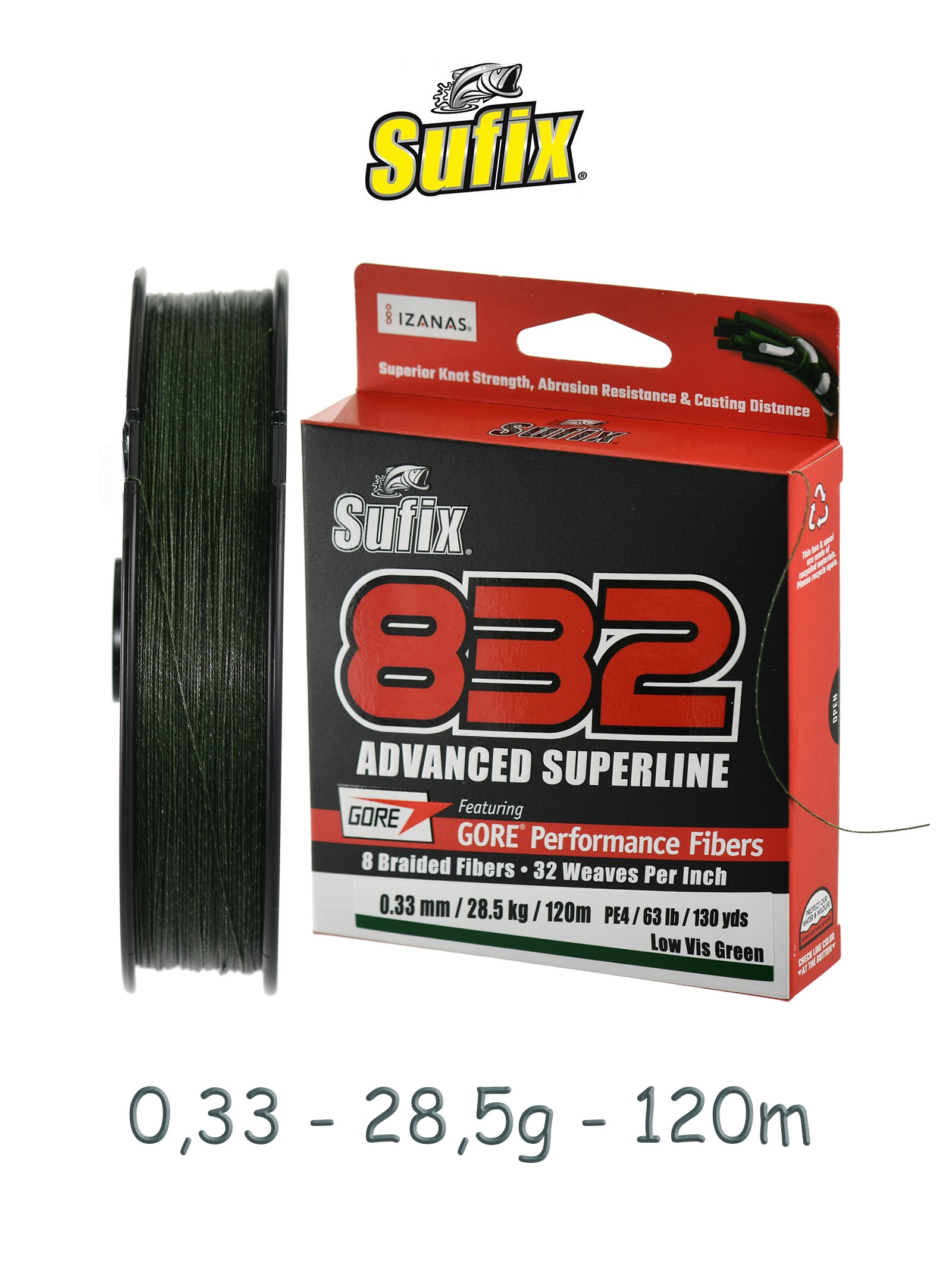 Sufix 832 Braid Lo Vis  0,33*120 Green